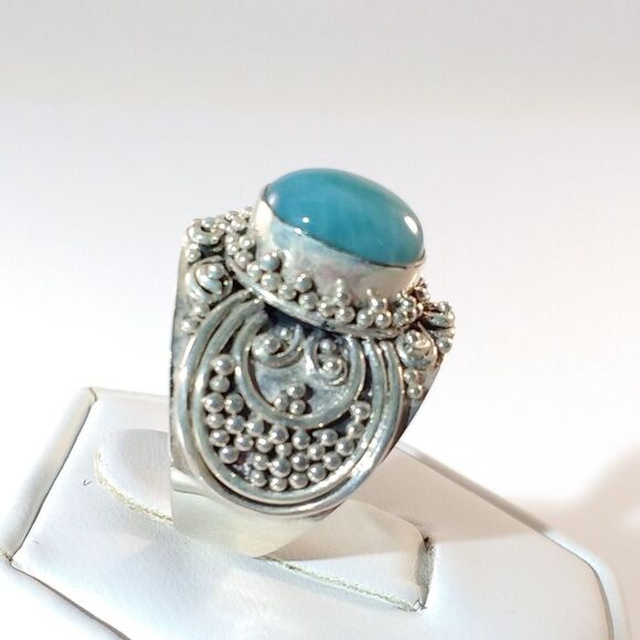 Bali Larimar Ring Sterling Silver Size 7 - Picture 7 of 8